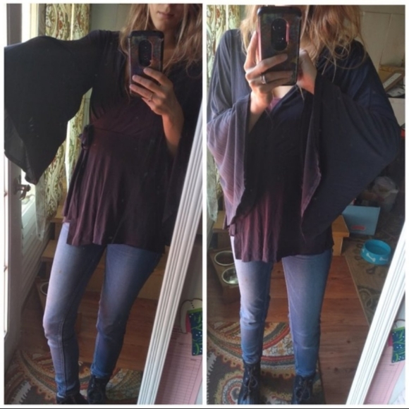 Free People Bell Sleeve Wrap Top BOHO Shirt Tie - Picture 2 of 7